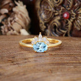 1 Carat Oval Cut 4 Prong Aquamarine Anniversary Ring Puppy Paw Unique Ring